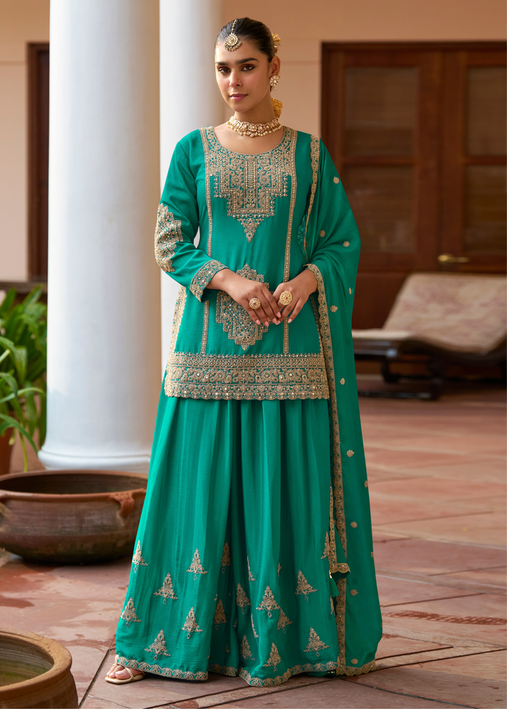 Emerald Green Chinon Palazzo Suit