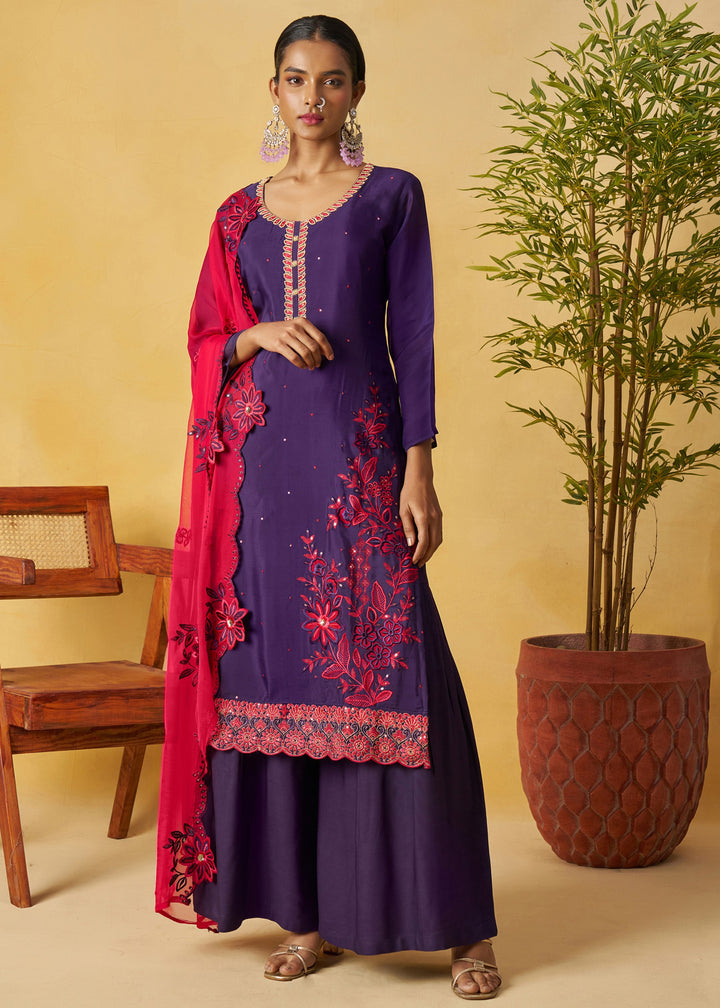 Deep Purple Salwar Suit with Wine Pink Dupatta