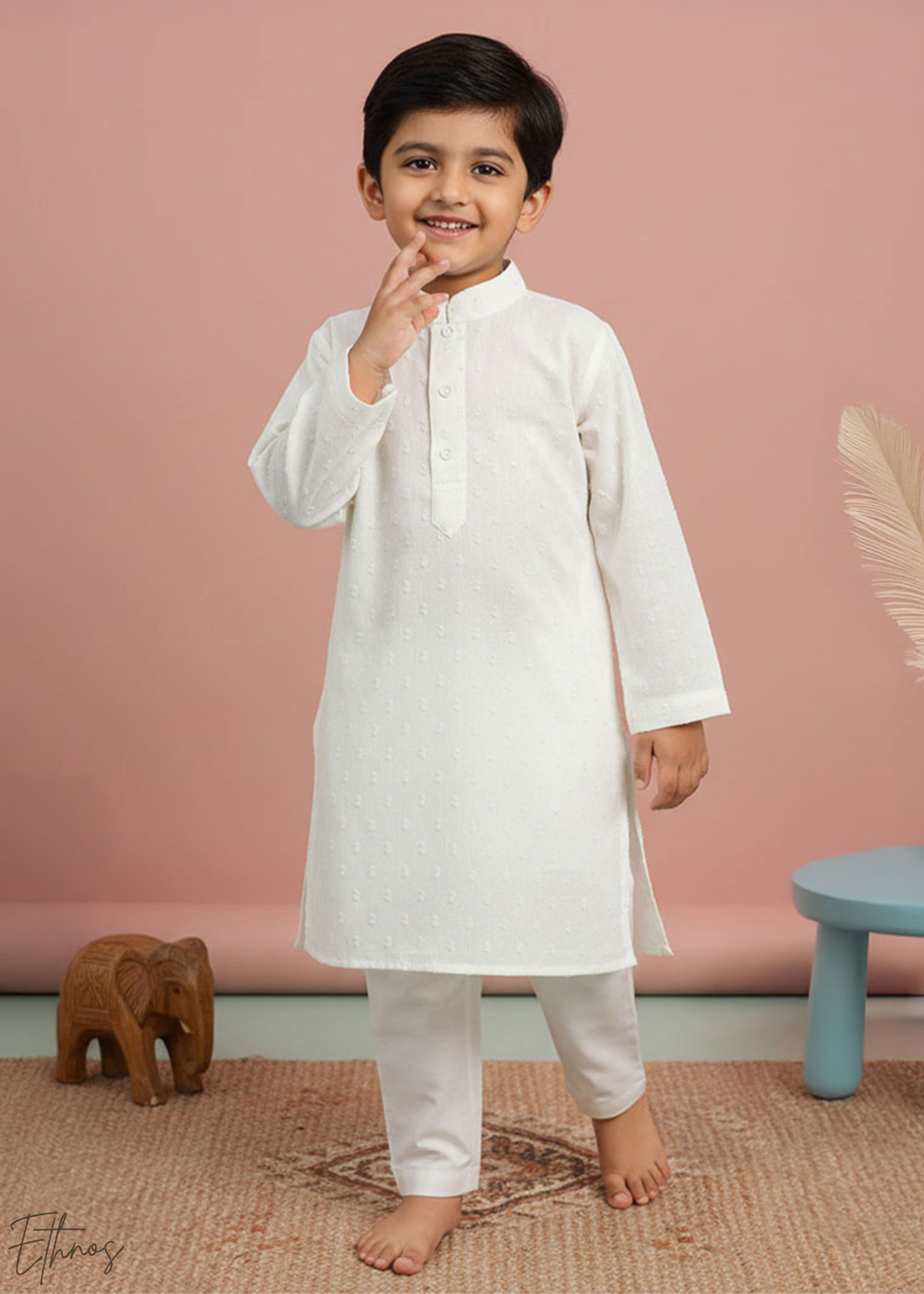 Organic Cotton Textured White Kurta with Pant