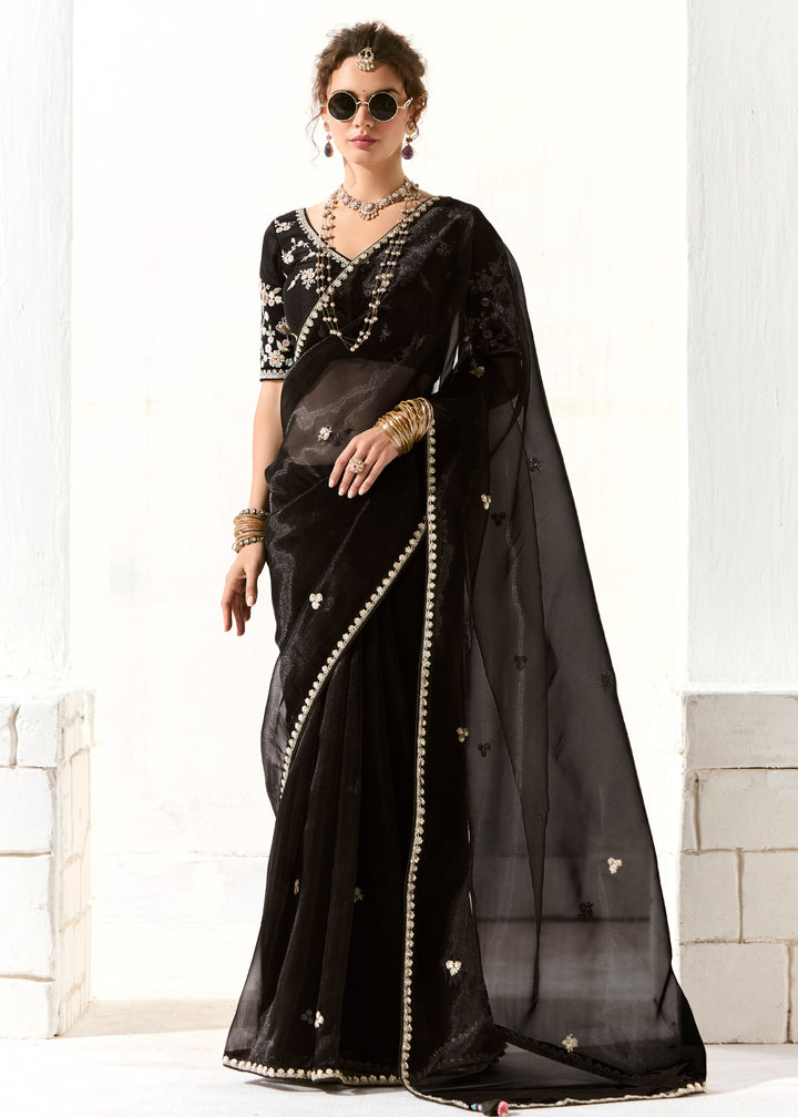 Coal Black Organza Tissue Silk Saree : Top Pick