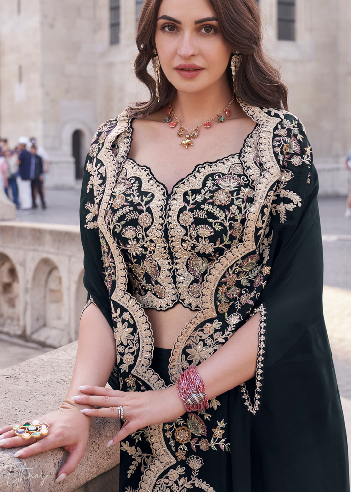 Black Silk Shrug Choli Palazzo Suit