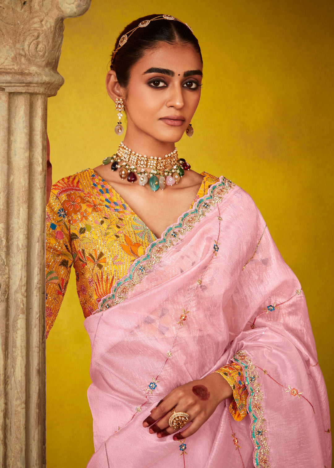 Soft Pink Glass Tissue Silk Saree