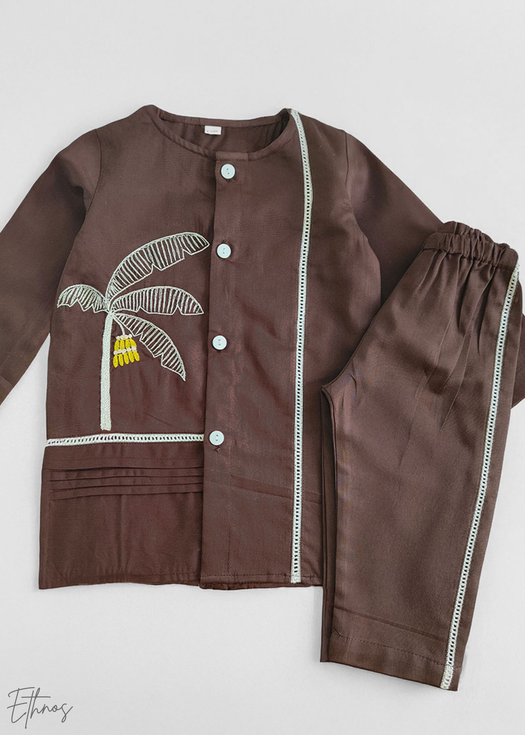 Organic Cotton Brown Kurta with Pants - Plaintain