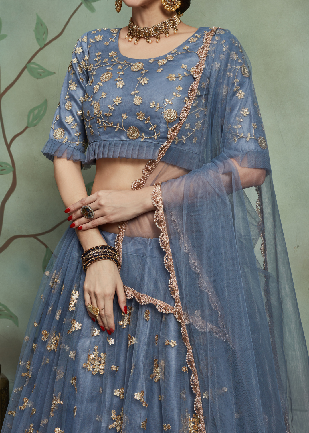 Pewter Grey Designer Soft Net Lehenga Choli with Sequins & Zari work