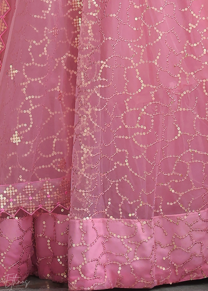 Bubblegum Pink Soft Net Lehnga With Dupatta