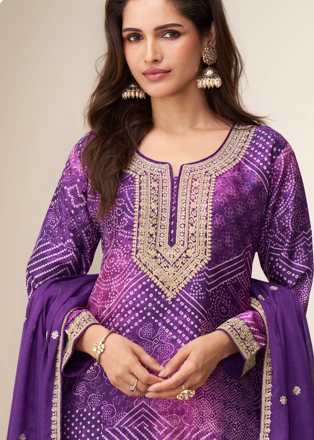 Dark Purple Chinon Silk Sharara Suit