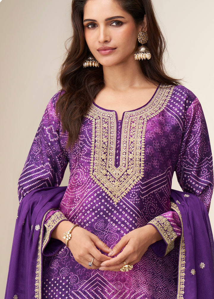 Dark Purple Chinon Silk Sharara Suit