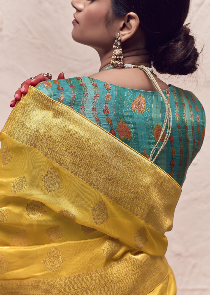 Aureolin Yellow Zari Woven Dola Silk Saree With Zari Woven Blouse
