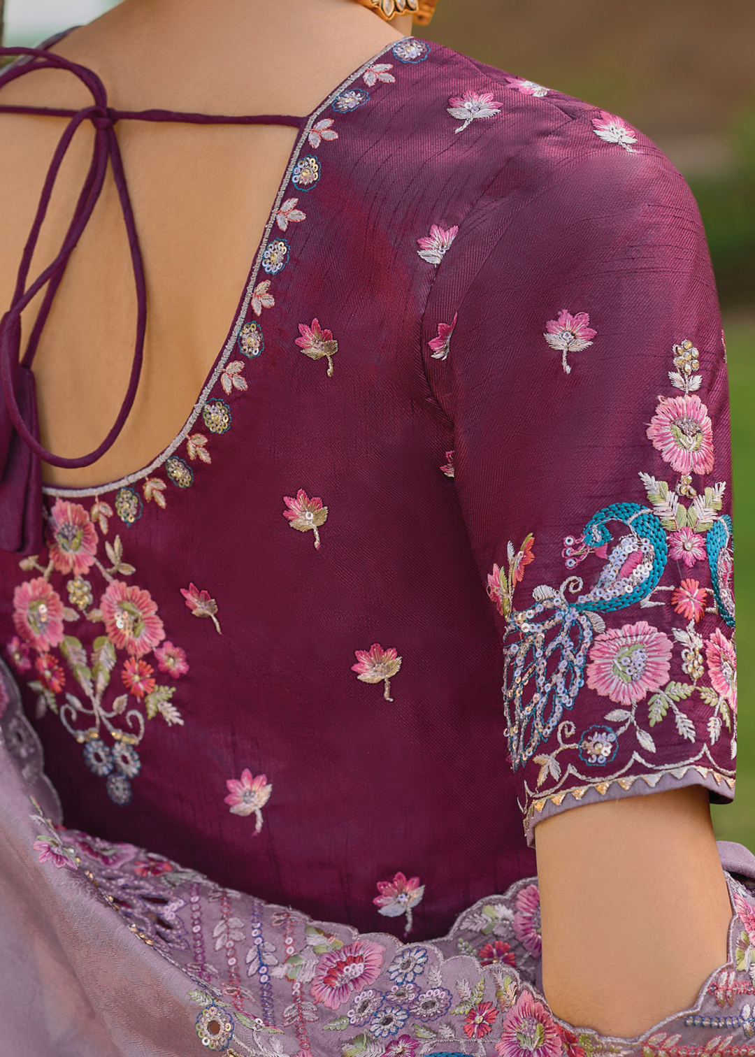 Iris Purple Tissue Silk Saree with Stone & Embroidery cut Work Border(Pre-Order)