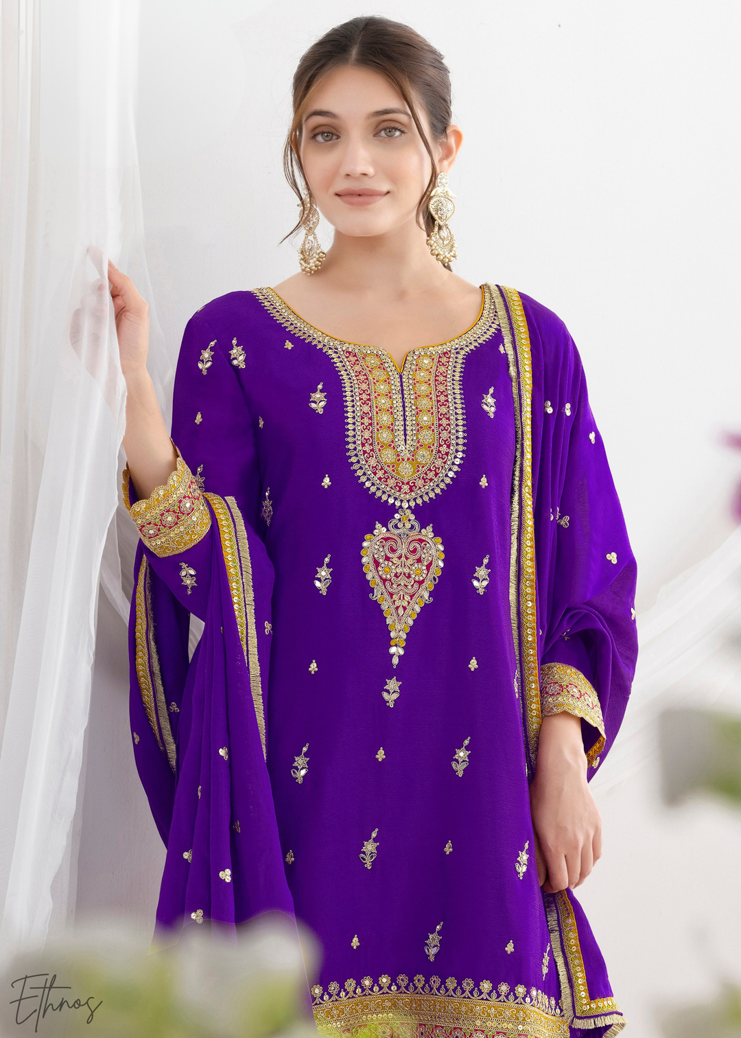 Indigo Purple Chinnon Silk Salwar Suit