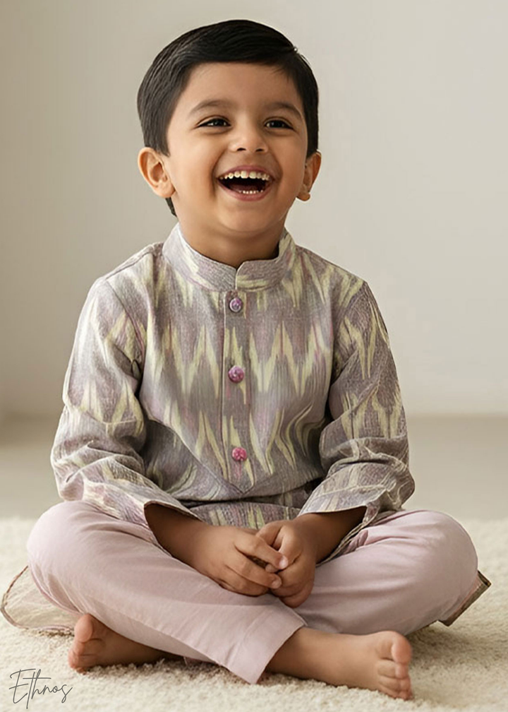 Raw Silk Lilac Ikat Kurta with Pajama