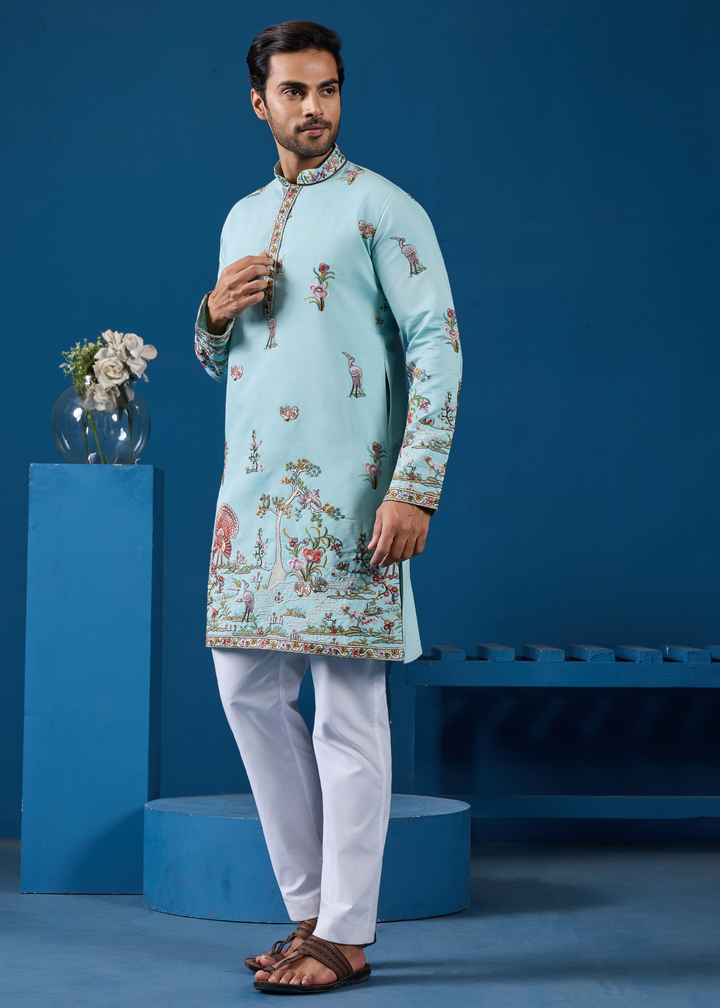 Seafoam Blue Mens Wear Kurta with Pant