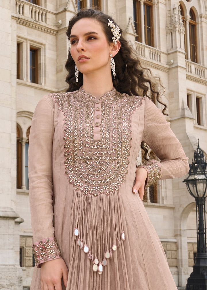 Dusty Rose Chinon Silk Gown with Dupatta