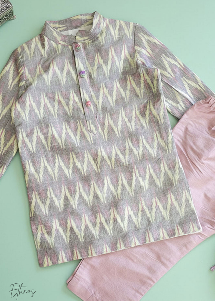 Raw Silk Lilac Ikat Kurta with Pajama