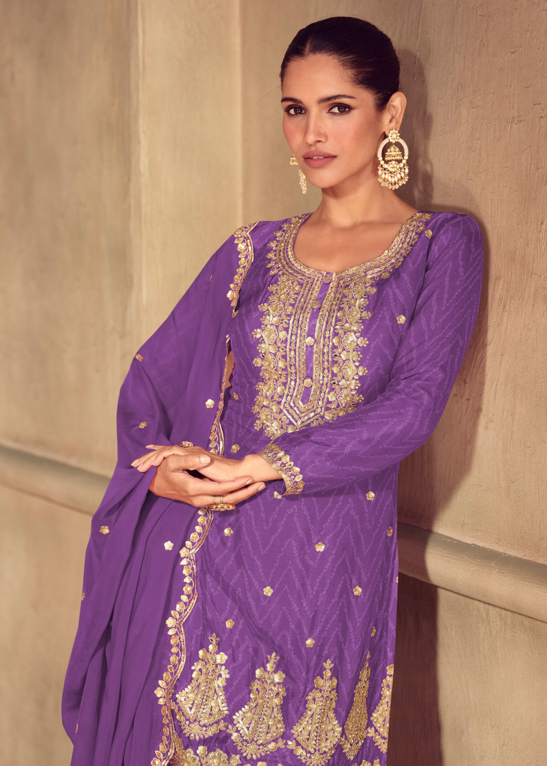 Violet Chinon Digital Print Salwar Suit