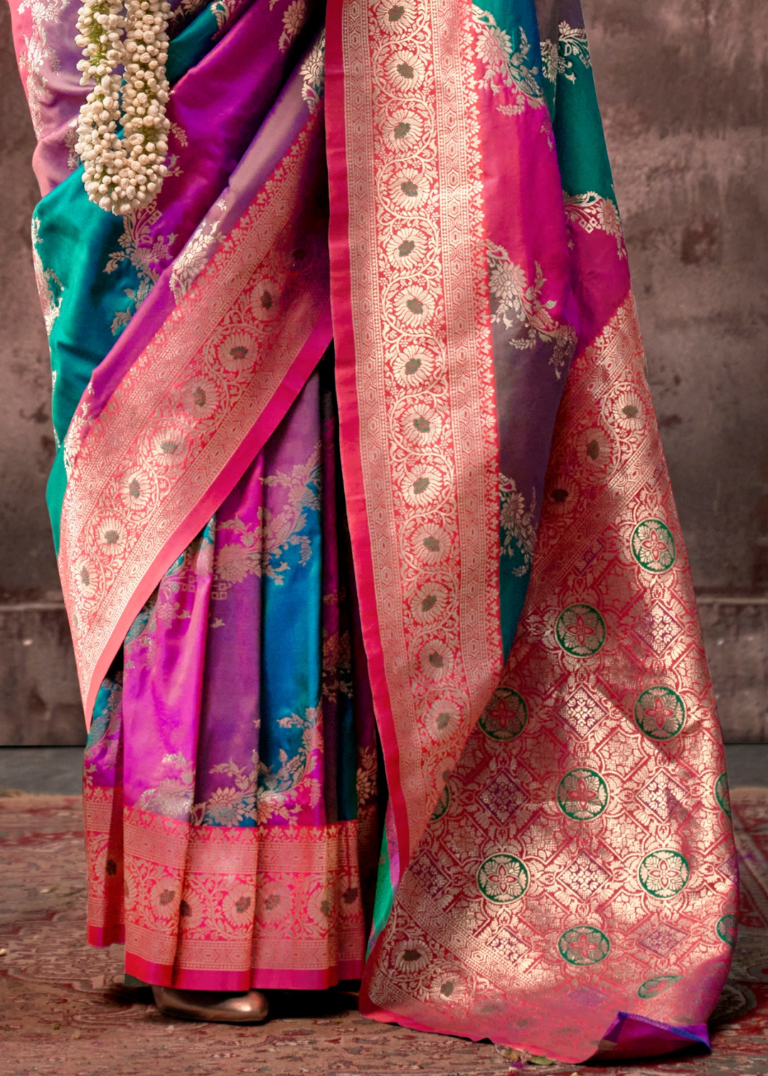 Blue & Pink Rangkaat Handloom Silk Saree