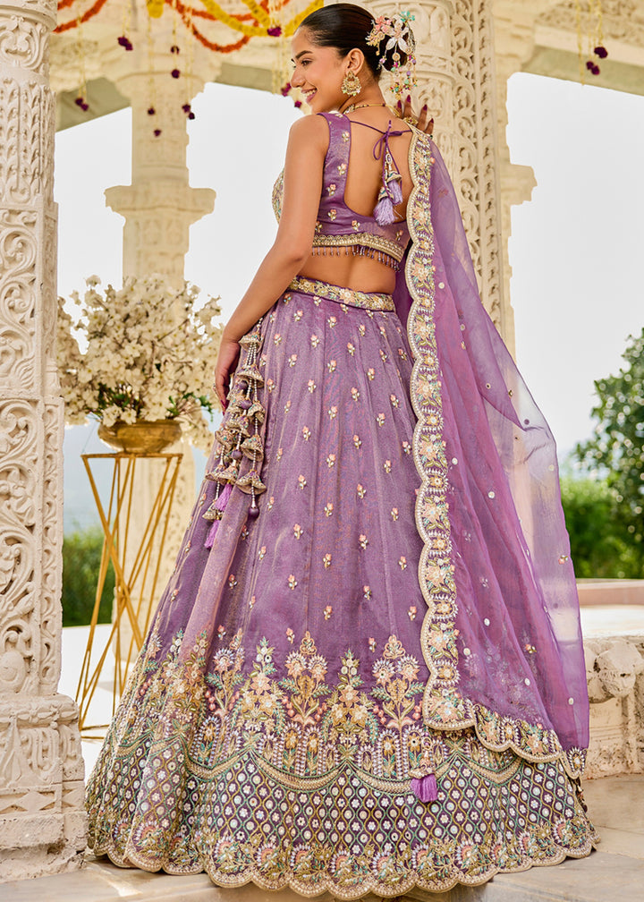 Purple Satin Silk Lehenga Choli with Sequinned Embroidered