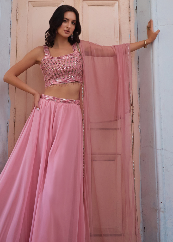 Ballet Slipper Pink Georgette Sharara Choli with Embroidery work