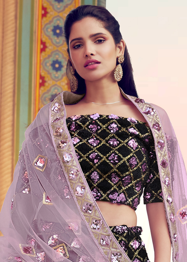 Black & Pink Designer Lehenga Choli with Sequins work