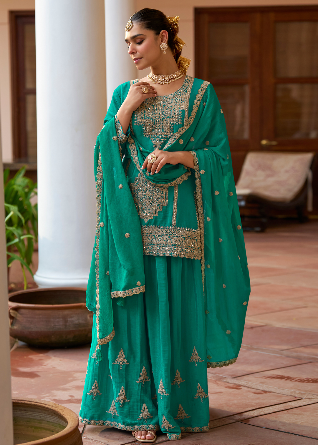 Emerald Green Chinon Palazzo Suit