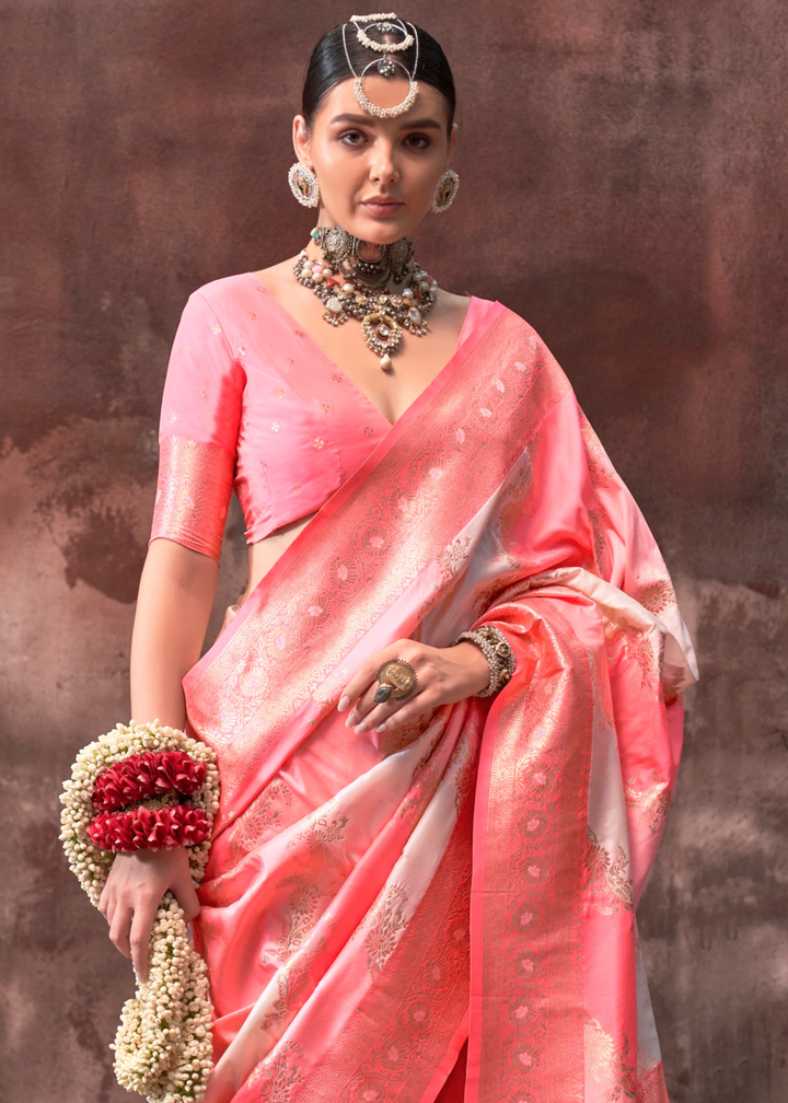 Peach Pink Rangkaat Handloom Silk Saree