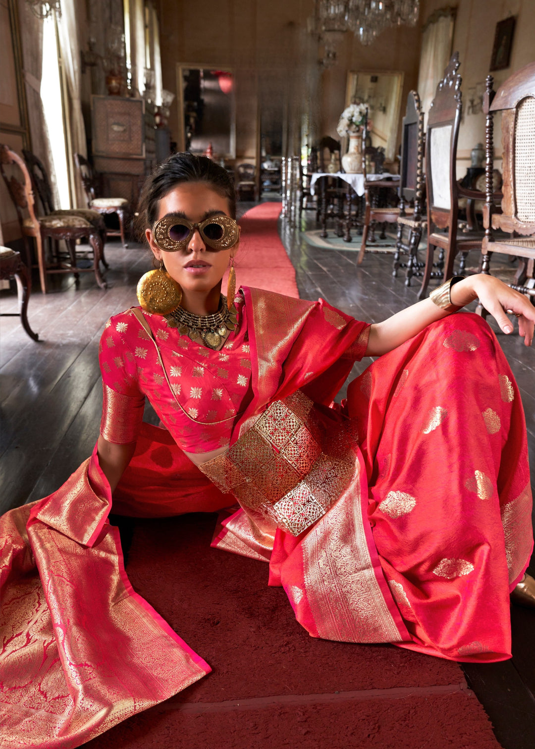 Bright Pink Two Tone Handloom Weaving Silk Saree