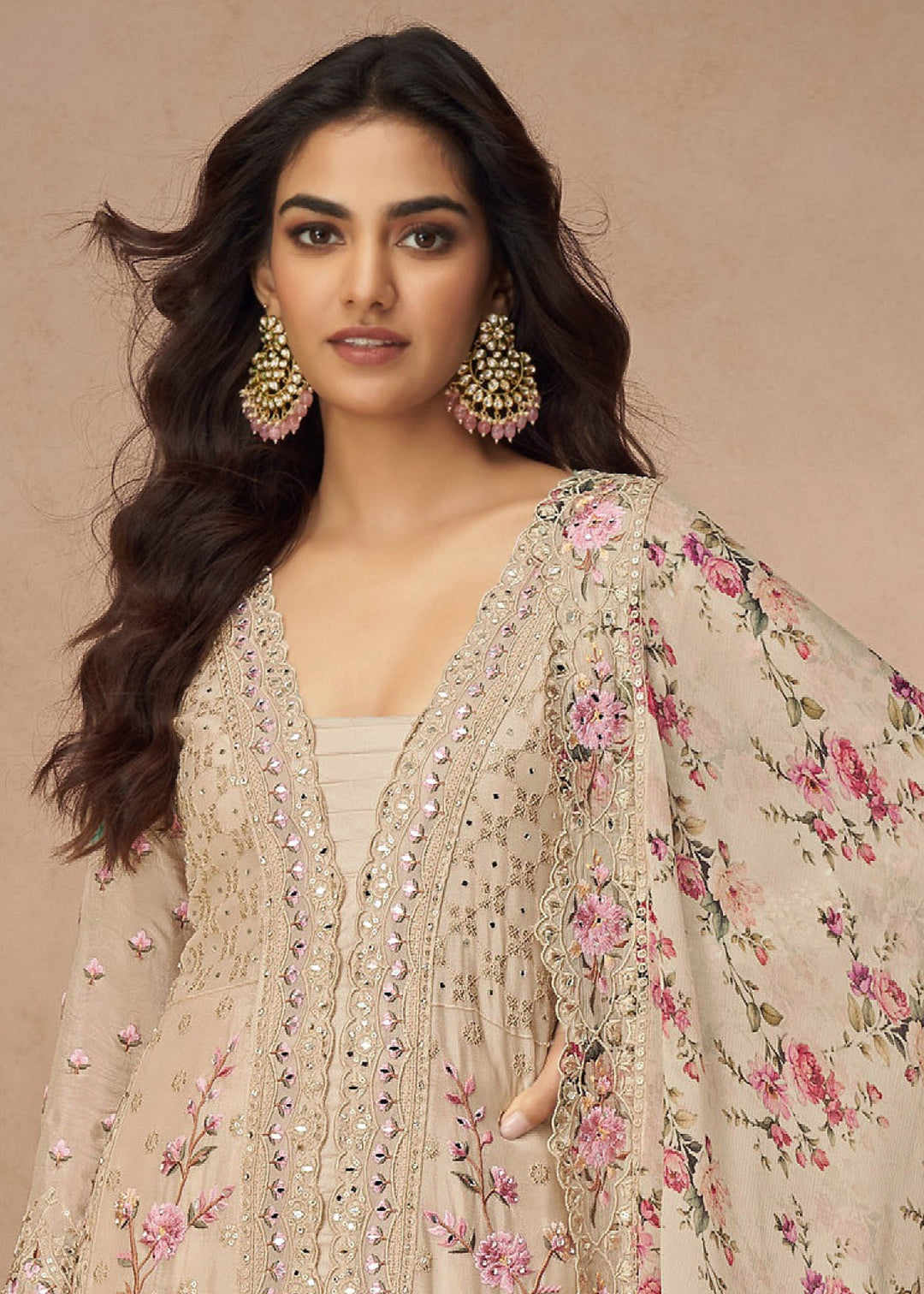 Cream Airtex Chinon Salwar Suit