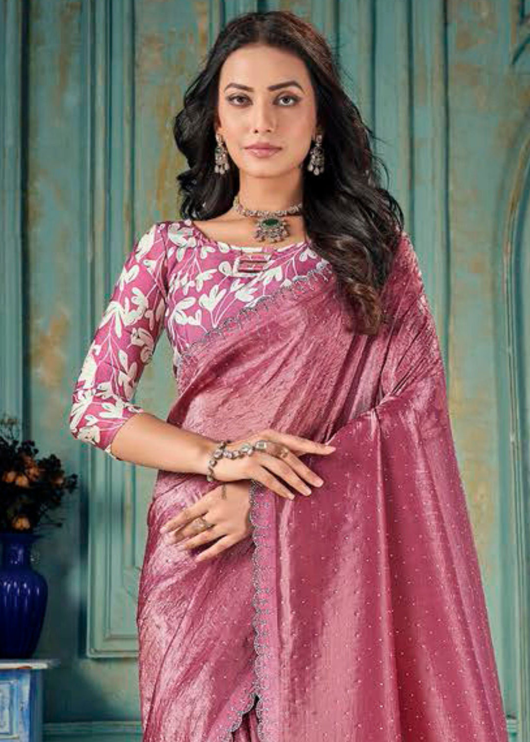 Punch Pink Crush Silk Saree With Beautiful Blouse