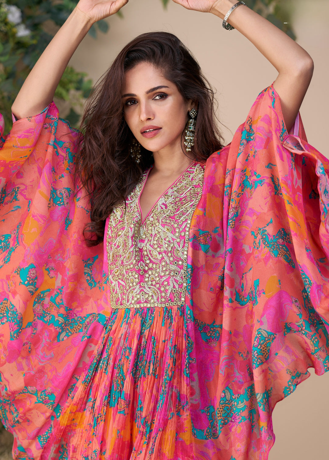 Vibrant Multicolor Premium Chinon Silk Kurta with Pant