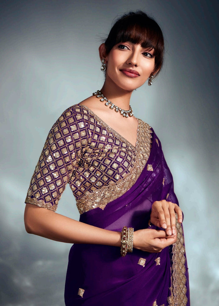 Purple Pure Fancy Saree with Hand Worked Border
