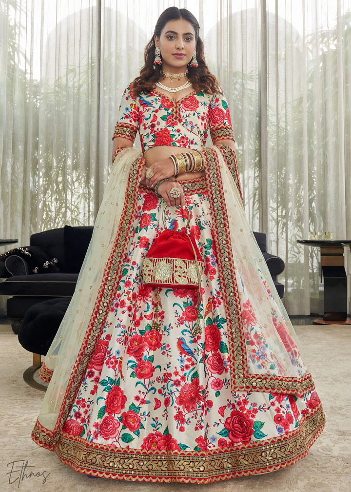 Pearl White Silk Lehenga With Dupatta