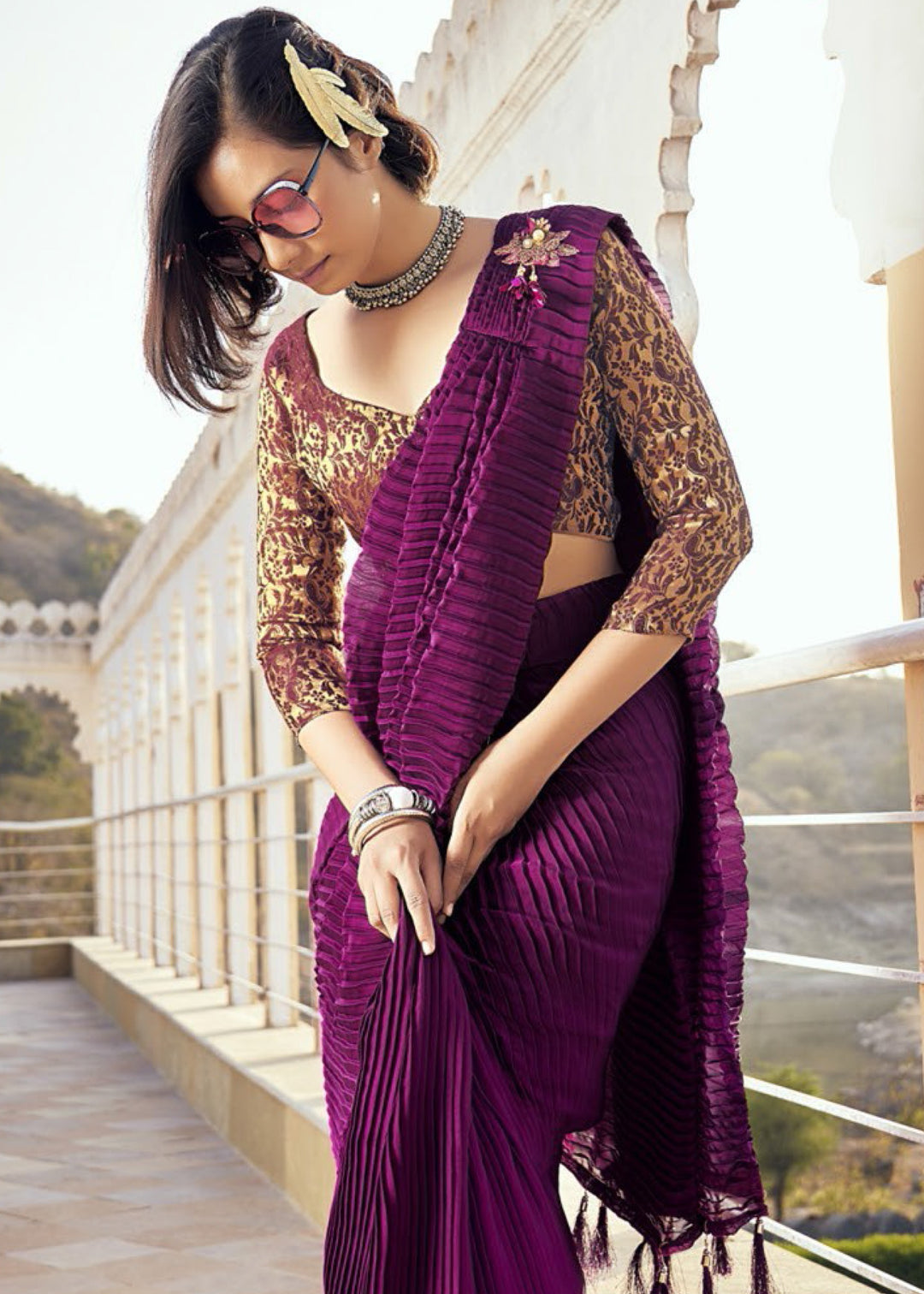 Jam Purple Crush Silk Saree With Beautiful Blouse