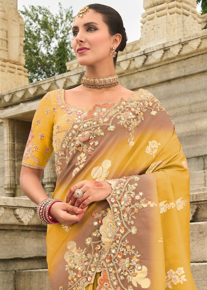 Saffron Silk Saree With Embroidery Cut and Butti Work