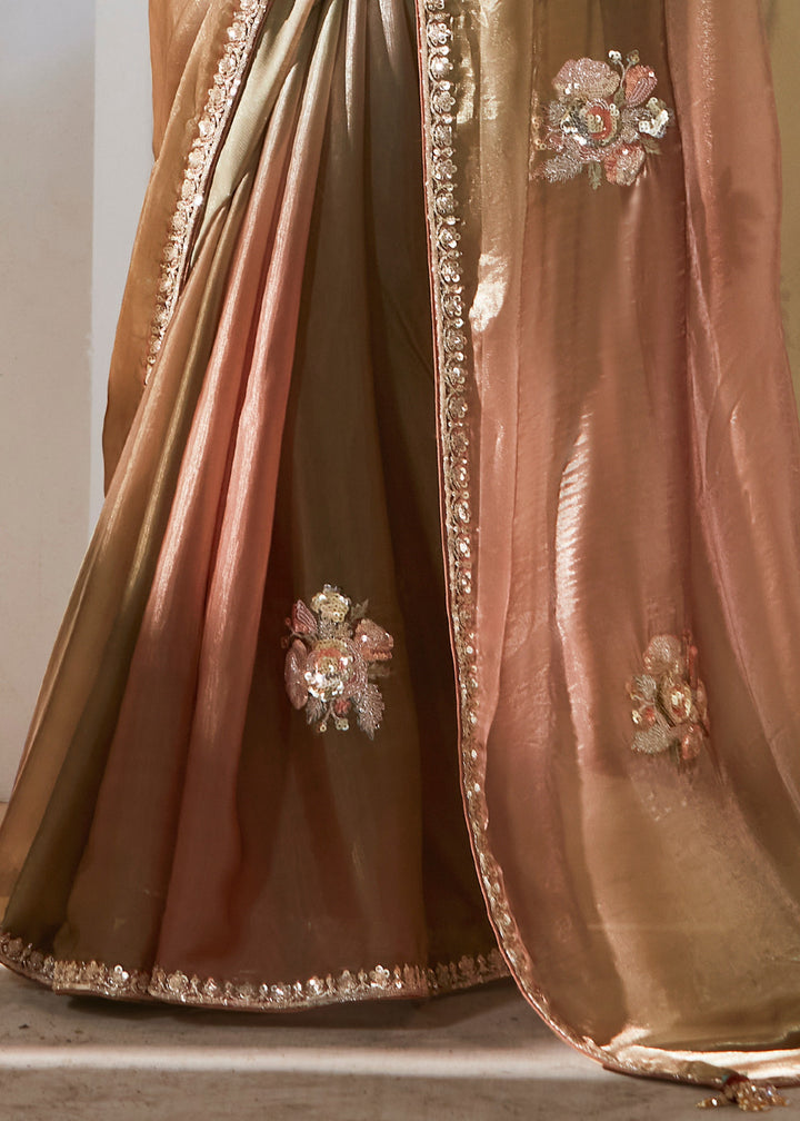 Mocha Brown Fancy Silk Saree With Printed Blouse