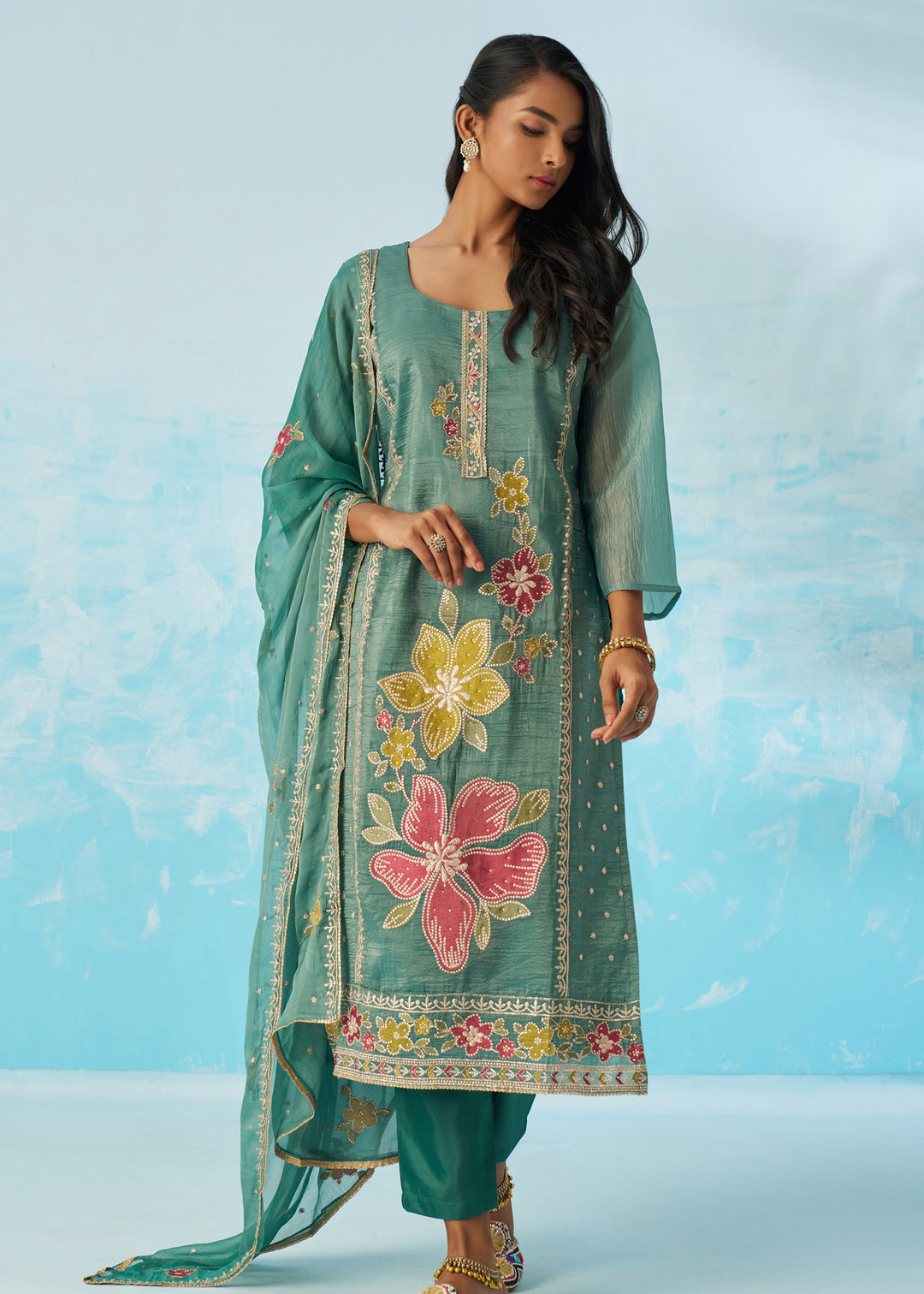 Persian Green Salwar Suit With Dupatta