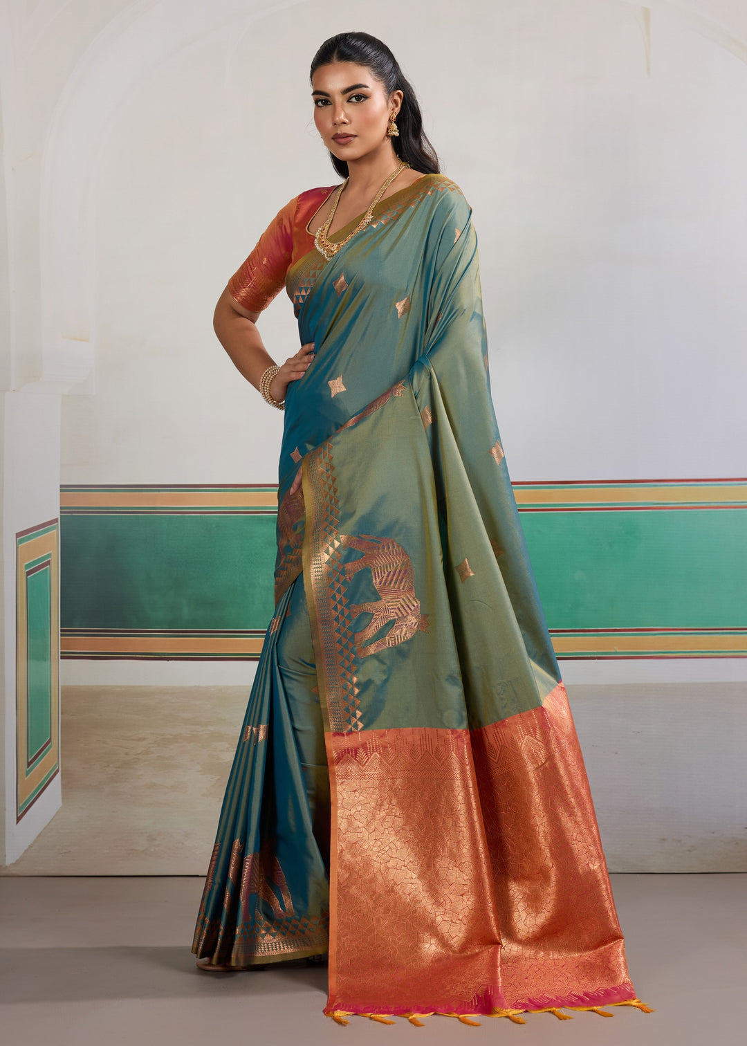 Teal blue Pure Silk Saree
