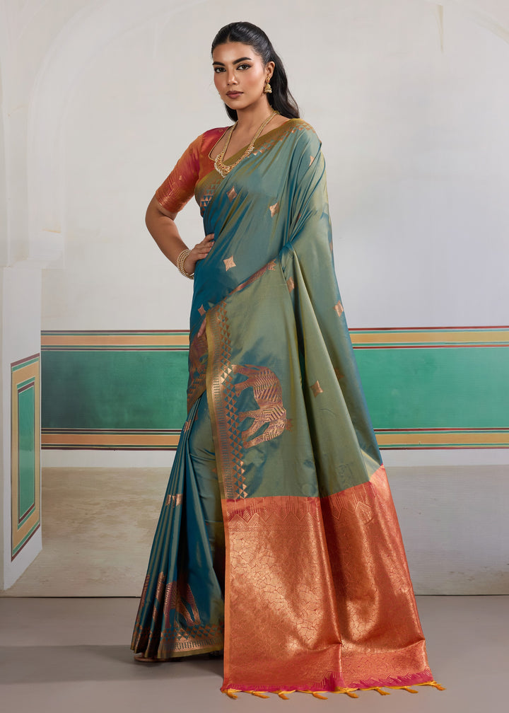 Teal blue Pure Silk Saree