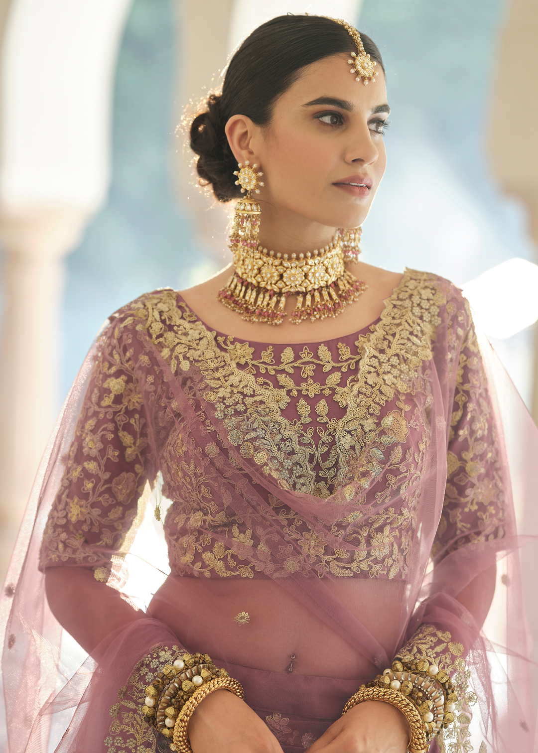 Plum Purple Soft Net Lehenga Choli with Dori & Sequins work