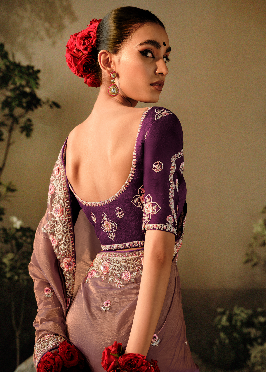 Tortilla Brown Dola Silk Saree with Hand Embroidery work