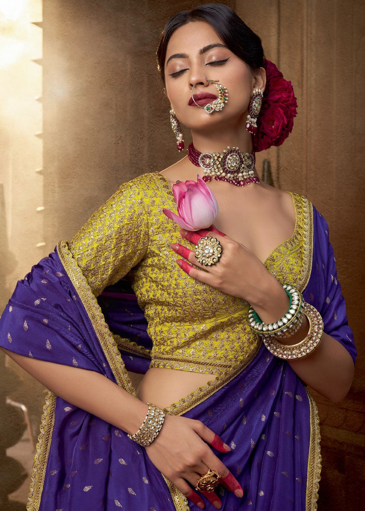 Purple Pure Viscous Crepe based fabric with Hand dying & Butti weaving Saree