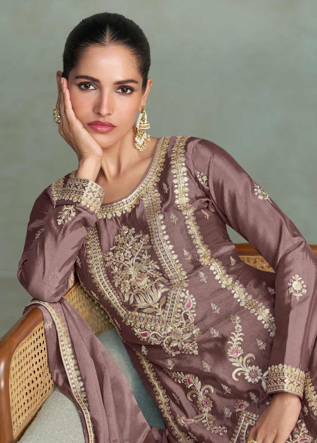 Purple Wine Premium Chinon Silk Salwar Suit