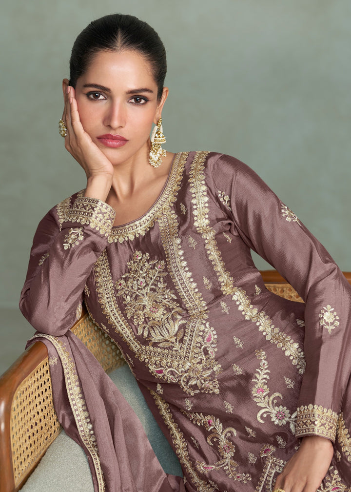 Purple Wine Premium Chinon Silk Salwar Suit