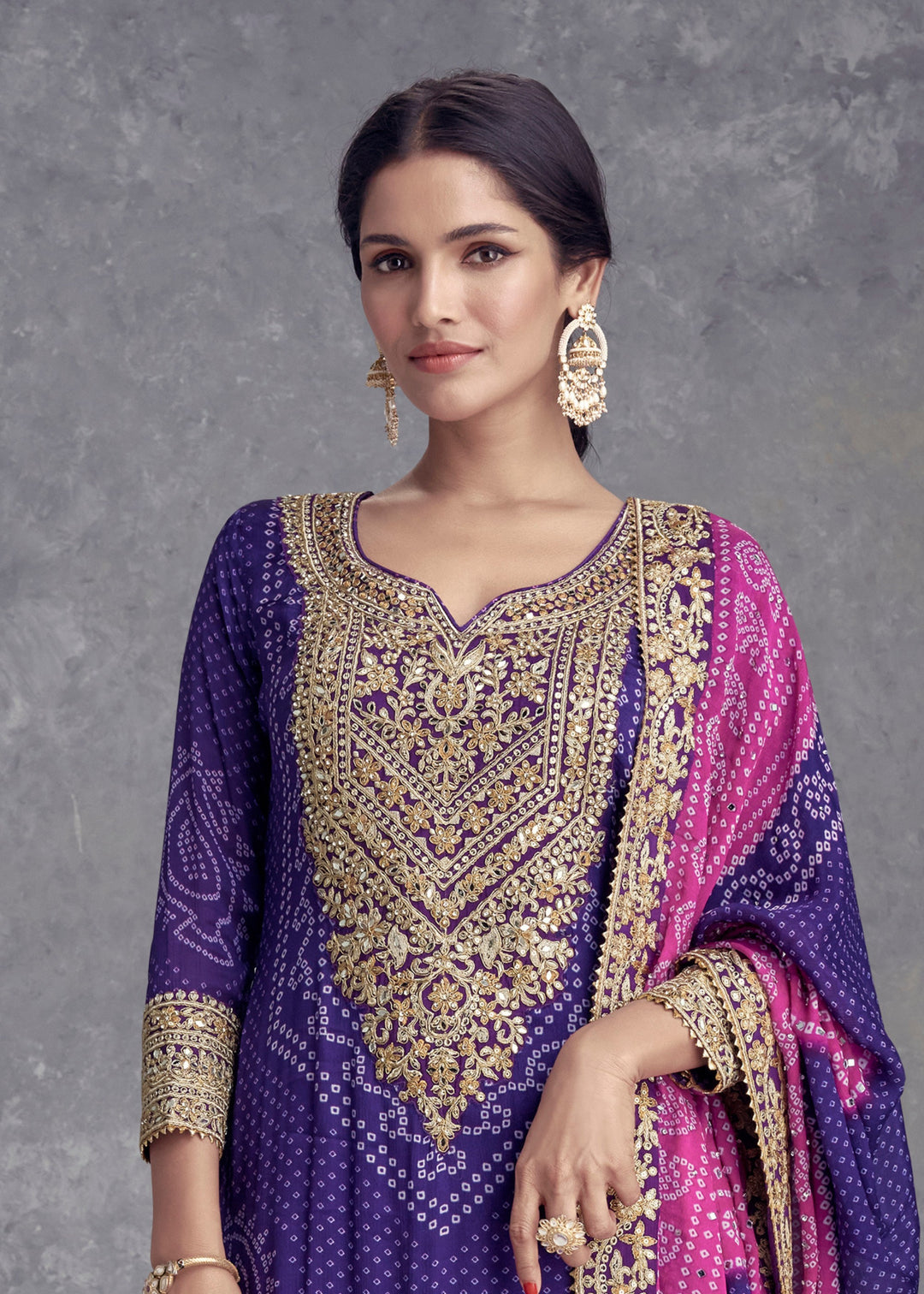 Deep Purple Chinon Salwar Suit with Pink–Purple Ombré Dupatta