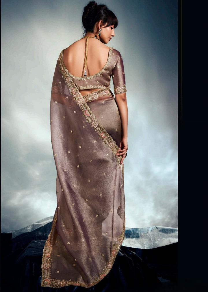 Fawn Pure Fancy Saree with Hand Worked Border