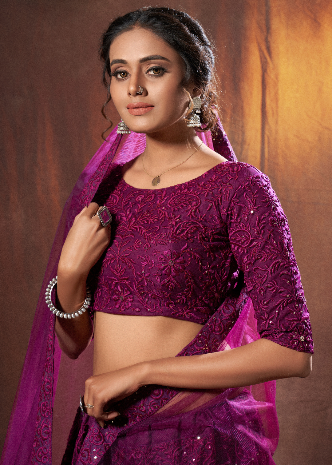 Wine Purple Designer Soft Net Lehenga Choli with Thread & Sequins work