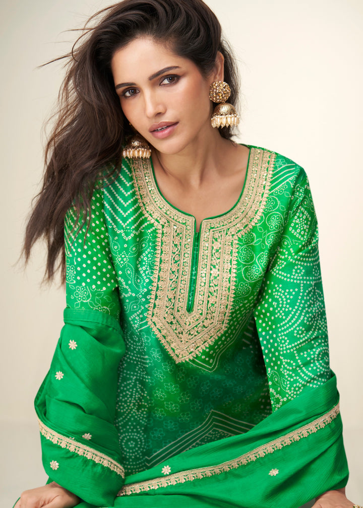Parakeet Green Chinon Silk Sharara Suit