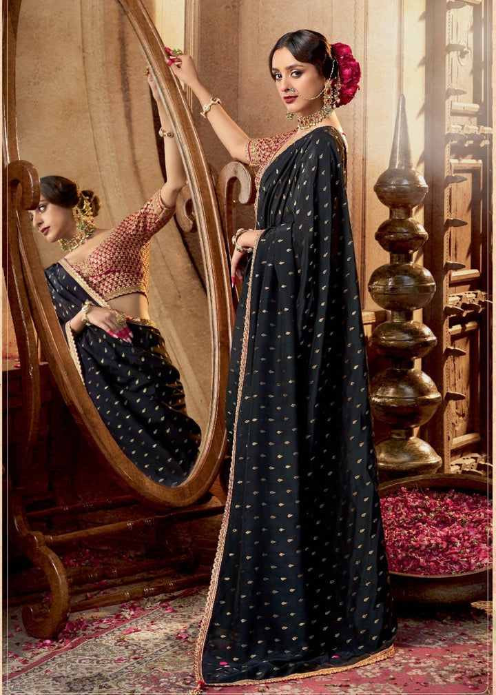 Black Pure Viscous Crepe based fabric with Hand dying & Butti weaving Saree