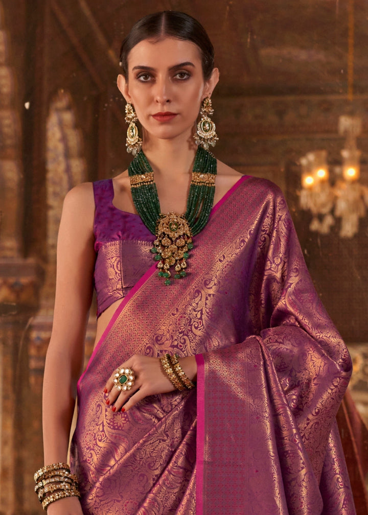 Royal Purple Handloom Weaving Silk Saree