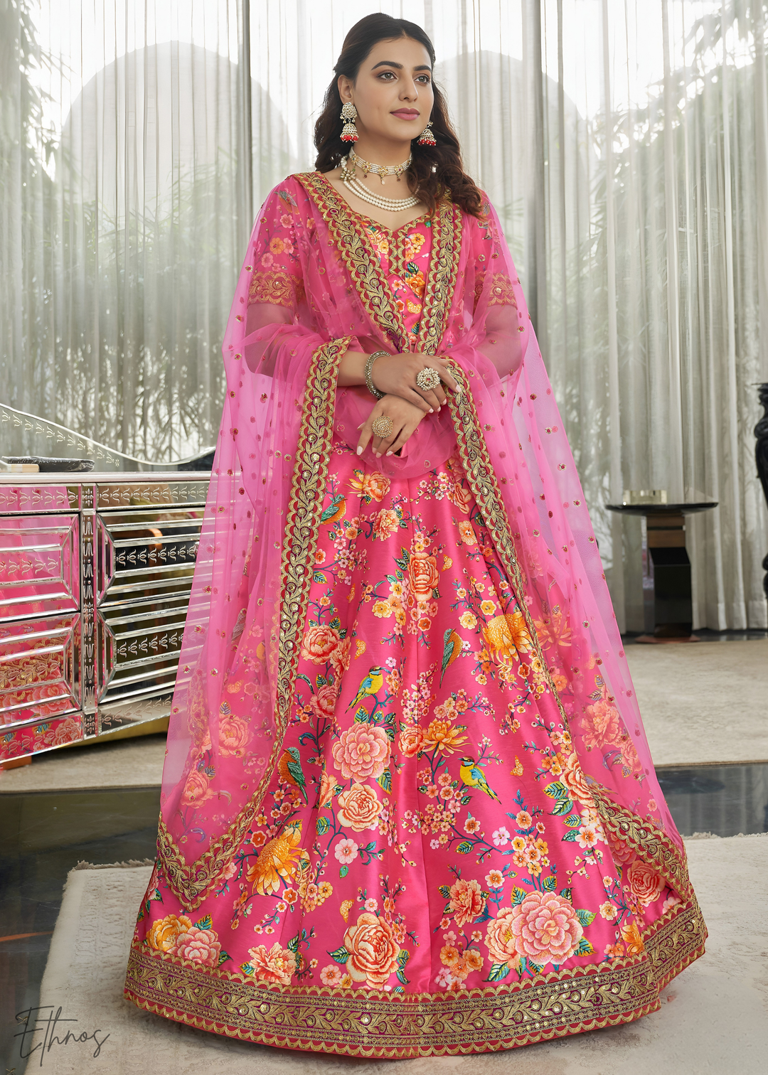 Deep Pink Silk Lehenga With Dupatta
