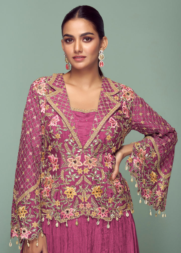 Fuchsia Pink Chinon Top with Skirt